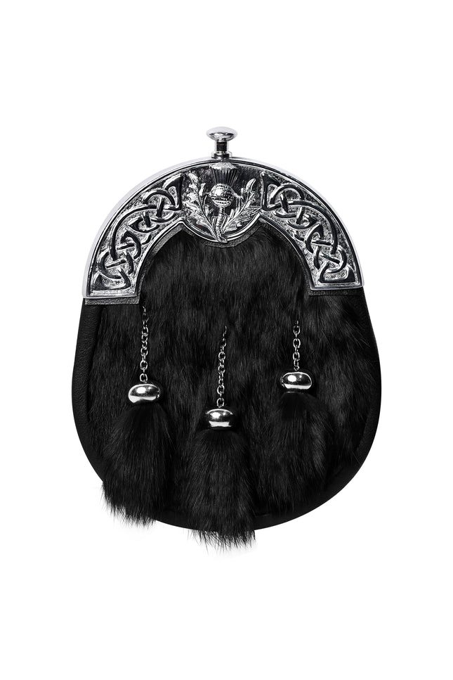 Black Rabbit Fur Sporran Chrome Cantle