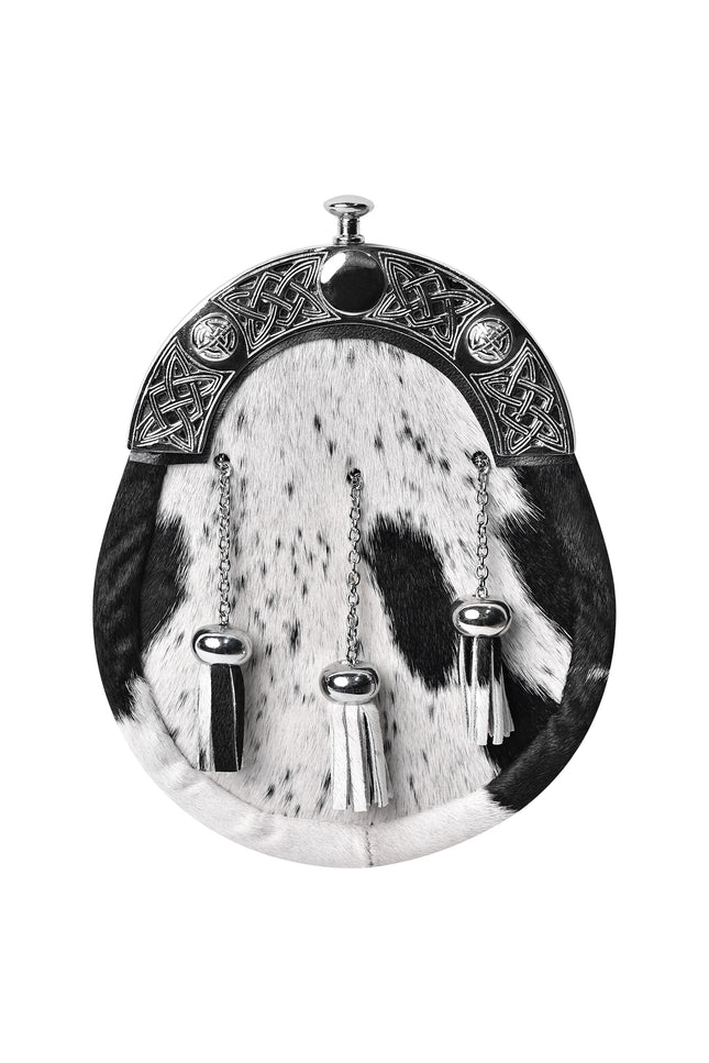 Premium Scottish White & Black Bovine Sporran with Chain Belt