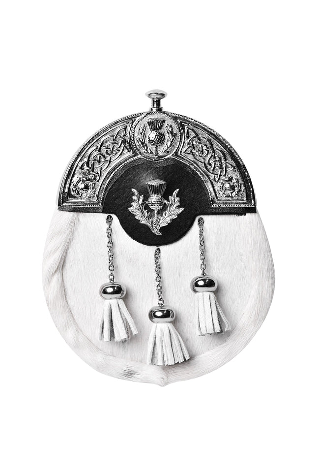 Formal White Bovine Sporran With Targe Leather Cantle