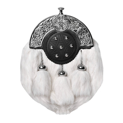 Formal White Rabbit Fur Sporran with Targe Leather Cantle