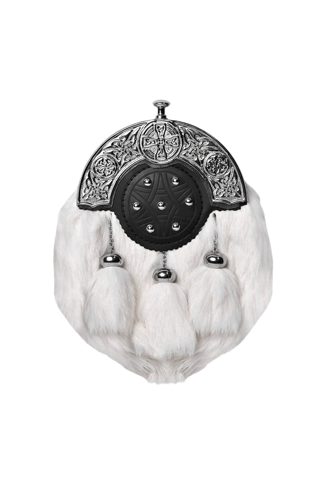 Formal White Rabbit Fur Sporran with Targe Leather Cantle