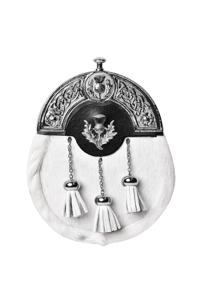 Formal White Bovine Sporran With Targe Leather Cantle
