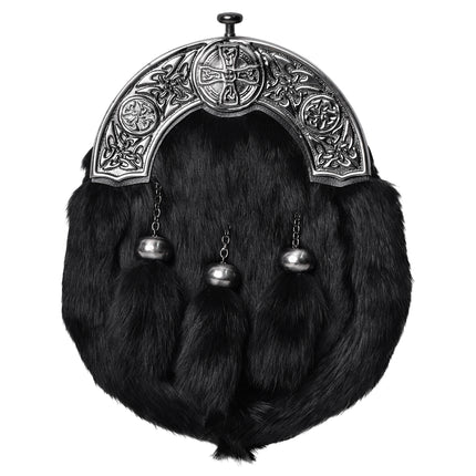 Black Rabbit Fur Sporran Antique Cantle