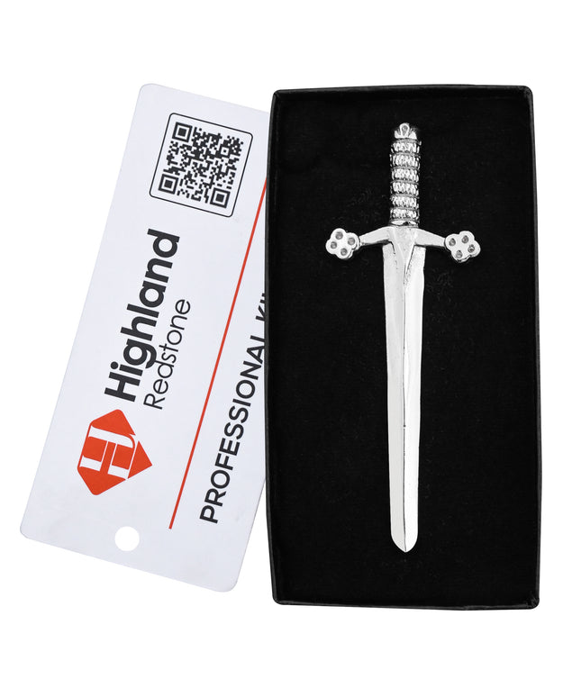 Chrome Bruce Sword kilt pin with elegant design