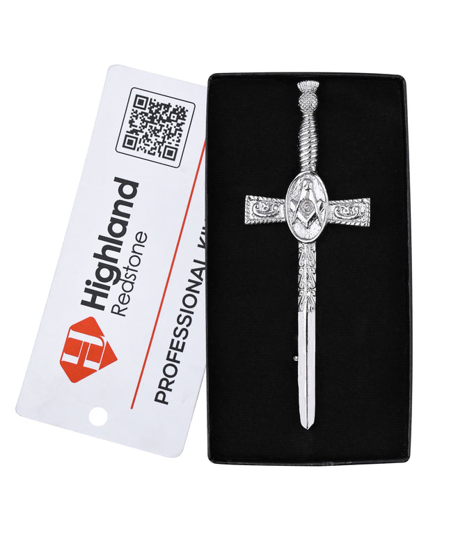 Chrome Masonic Thistle kilt pin with intricate design