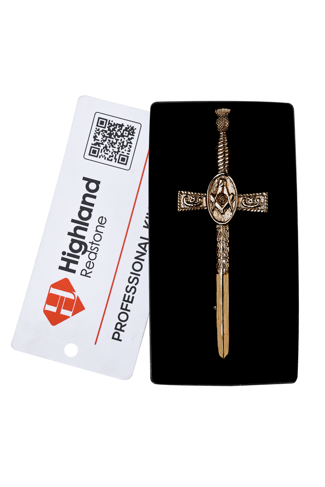 Antique Kilt Pin with a detailed Masonic Thistle design, perfect for adding elegance to your kilt outfit.
