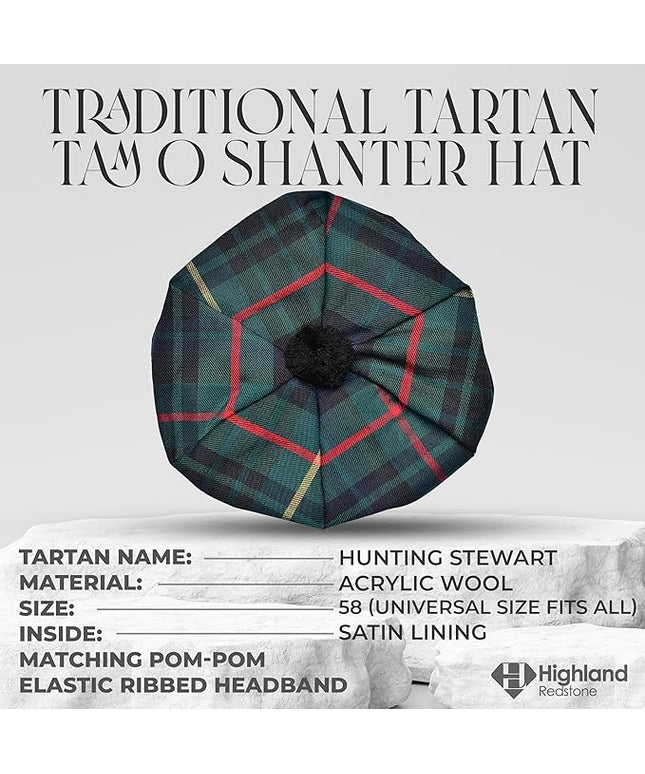 Tam O'Shanter Hat with Pompom | Hunting Stewart Tartan