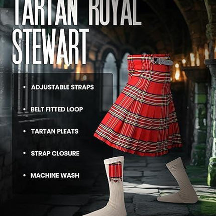 Men's Royal Stewart Tartan Kilt – 16oz Acrylic Wool, 5 Yards Traditional Scottish Kilt