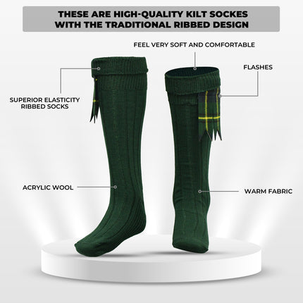 Comfortable Wool Blend Green Kilt Hose | High-Quality Kilt Socks