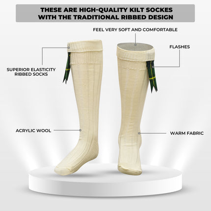 Wool Blend Kilt Cream Hose for Traditional Scottish Attire