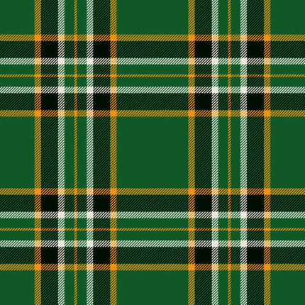 Irish Heritage Tartan pattern featuring green, blue, and gold hues, ideal for traditional Irish wear.