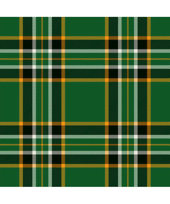 Irish Heritage Tartan pattern featuring green, blue, and gold hues, ideal for traditional Irish wear.