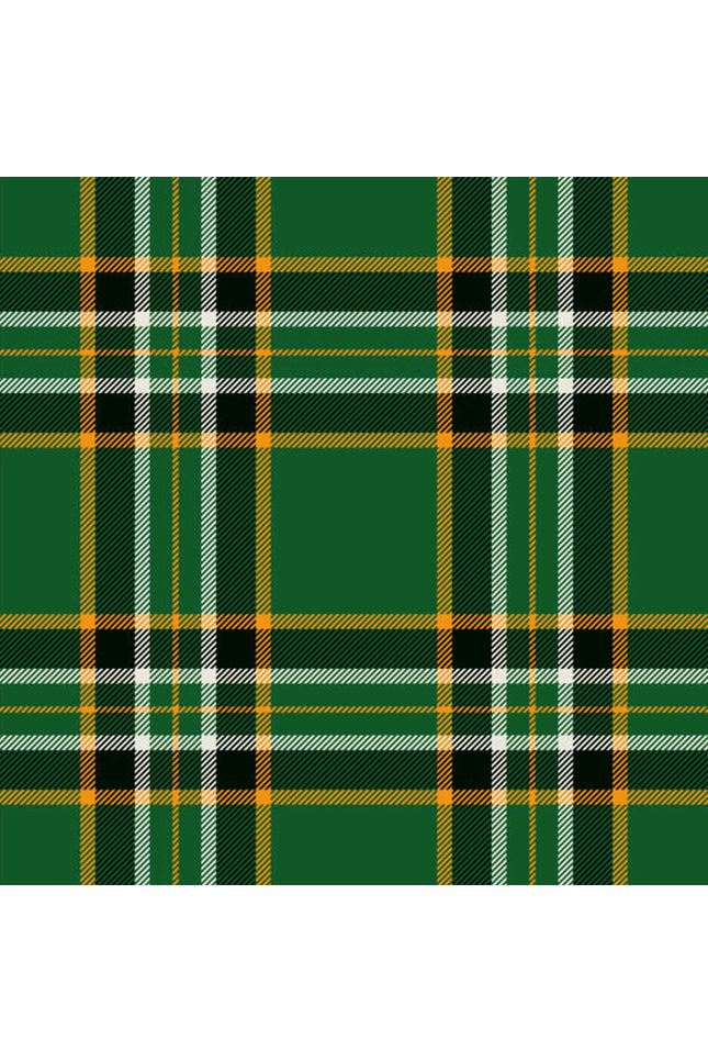 Irish Heritage Tartan pattern featuring green, blue, and gold hues, ideal for traditional Irish wear.