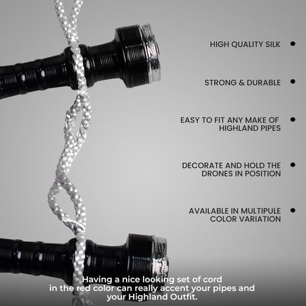 Highland Redstone Bagpipe Silk Cord | Silver