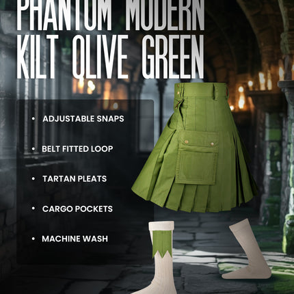 Phantom Modern Utility Kilt | Olive Green