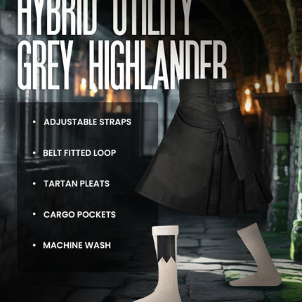 Grey Highlander Hybrid Utility Kilt for Men - Traditional Style with Modern Functionality