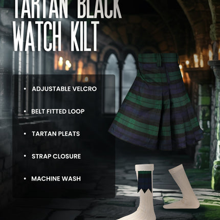 Kilt for Men I Black Watch Tartan Kilt Polyviscose 8 Yard Traditional Men Kilt