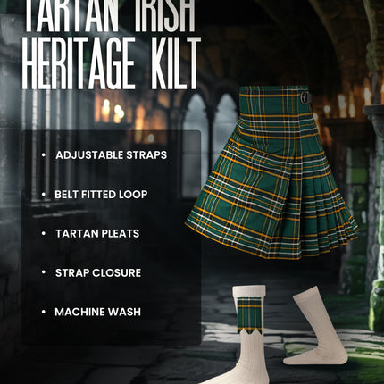 Kilt for Men I Irish Heritage Tartan Kilt Polyviscose 8 Yard Traditional Men Kilt