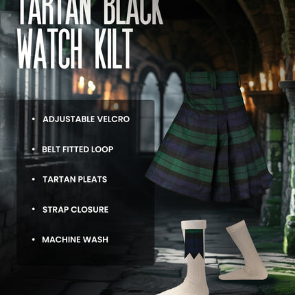 Kilt for Men I Black Watch Tartan Kilt Polyviscose 8 Yard Traditional Men Kilt