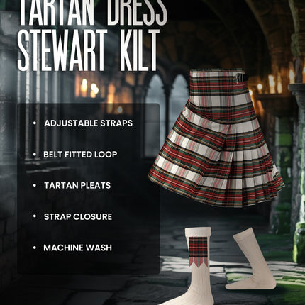Kilt for Men I Dress Stewart Tartan Kilt Polyviscose 8 Yard Traditional Men Kilt