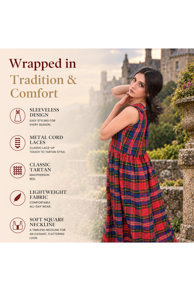 Traje escocés de las Tierras Altas para mujer - Vestido largo de tartán | Macpherson Rojo