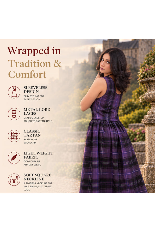 Vestido largo de tartán - Traje escocés de las Highlands para mujer | Púrpura Pasión de Escocia
