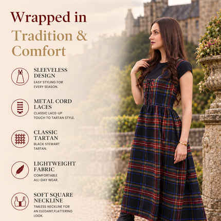 Women's Scottish Highland Dress - Long Tartan Dress | Black Stewart
