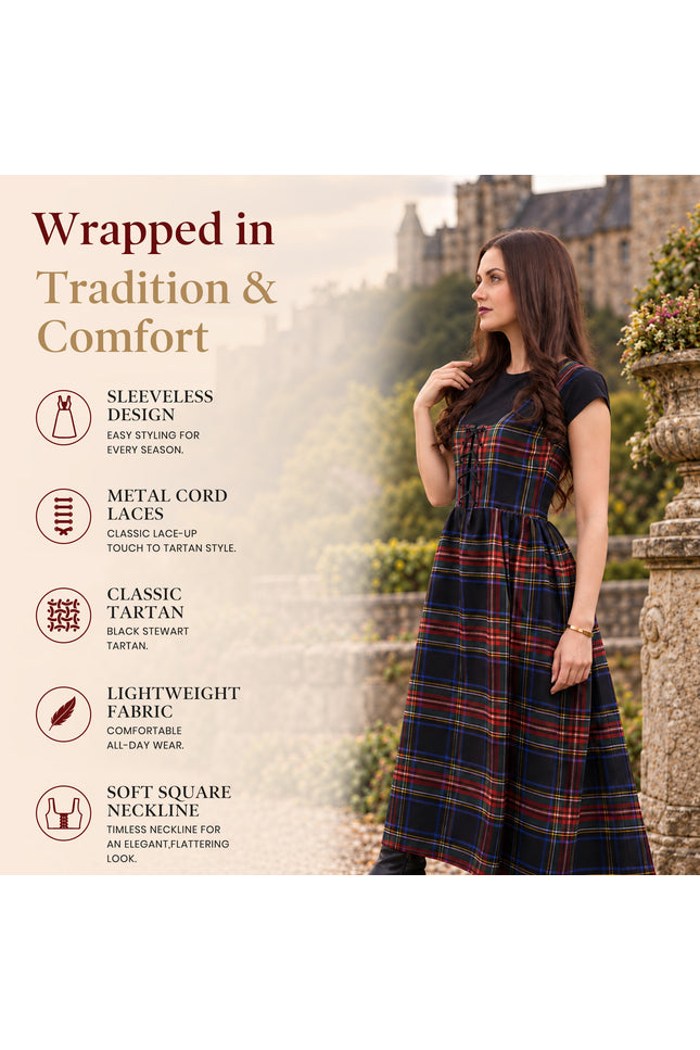 Traje escocés de las Tierras Altas para mujer - Vestido largo de tartán | Black Stewart
