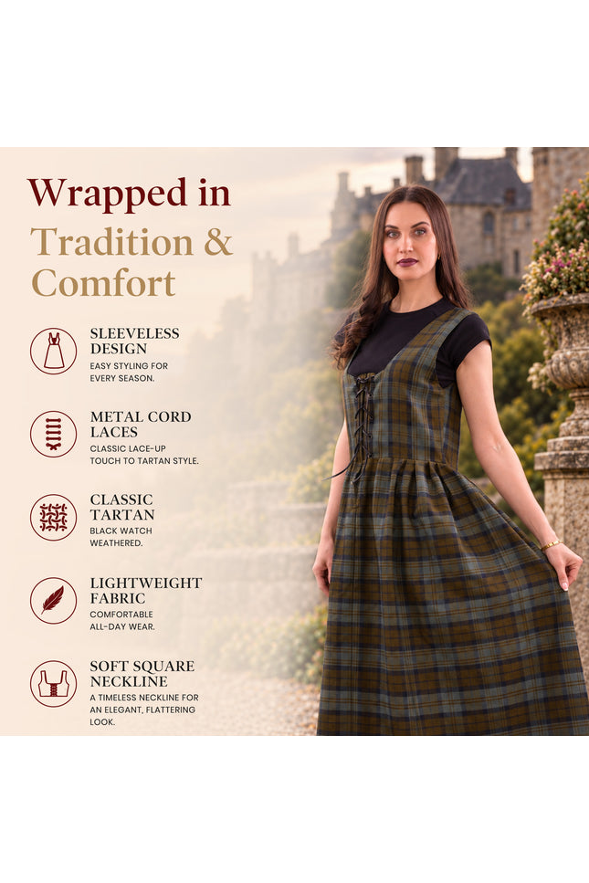 Traje escocés de las Tierras Altas para mujer - Vestido largo de tartán | Black Watch desgastado