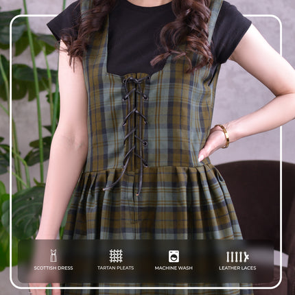 Women's Scottish Highland Dress – Long Tartan Dress | Black Watch Weathered