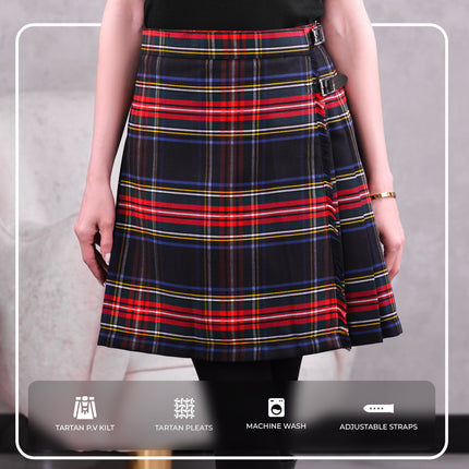 Woman Plaid Kilt - Black Stewart Tartan Kilt - Premium Quality & Timeless Style