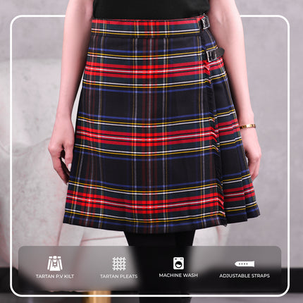 Woman Plaid Kilt – Black Stewart Tartan Kilt – Premium Quality & Timeless Style