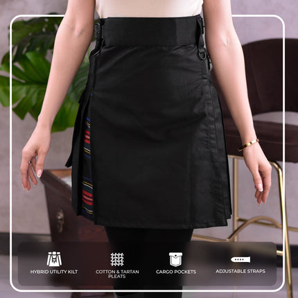 Women's Hybrid Utility Kilt in Black Stewart Tartan