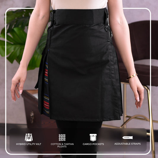Women's Hybrid Utility Kilt in Black Stewart Tartan