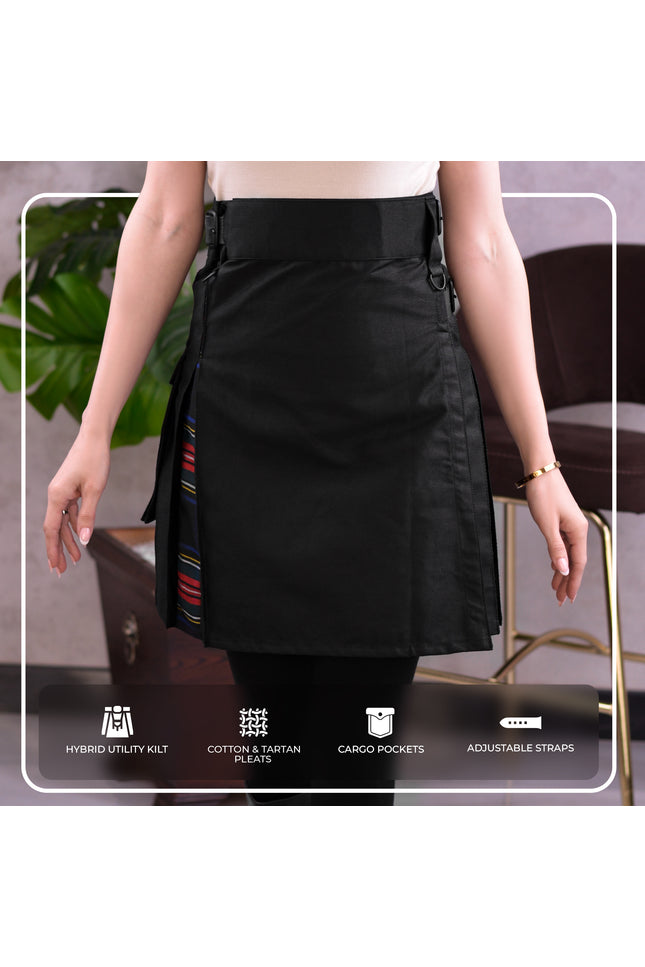Women's Hybrid Utility Kilt in Black Stewart Tartan