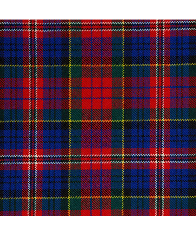 Macpherson Red Tartan fabric with striking red, black, and white pattern