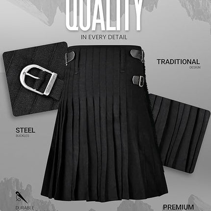 Acrylic Kilt | 16oz Plain Black Tartan Kilt