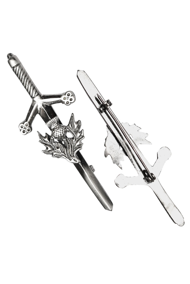 Chrome Thistle kilt pin with elegant thistle design