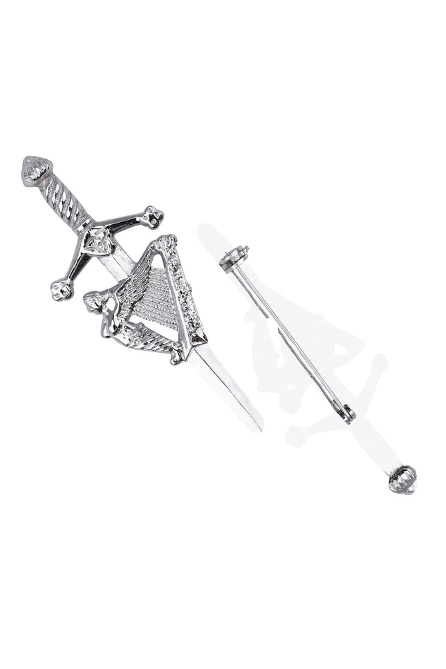 Chrome Irish Harp kilt pin with elegant design