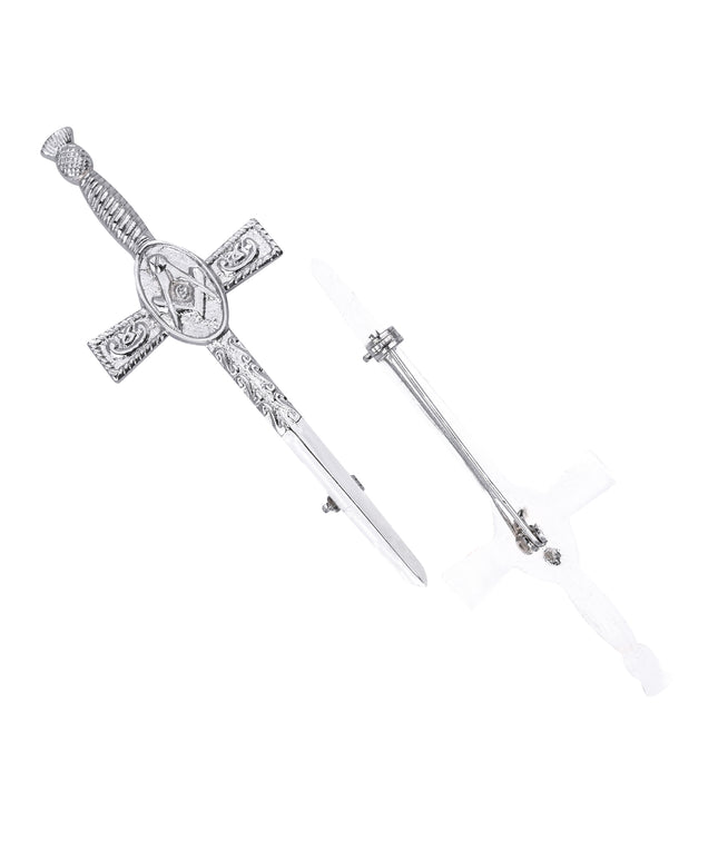 Chrome Masonic Thistle kilt pin with intricate design