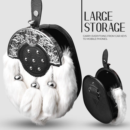 White Rabbit Fur Sporran with Chrome Cantle