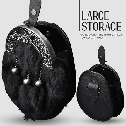 Black Rabbit Fur Sporran Antique Cantle