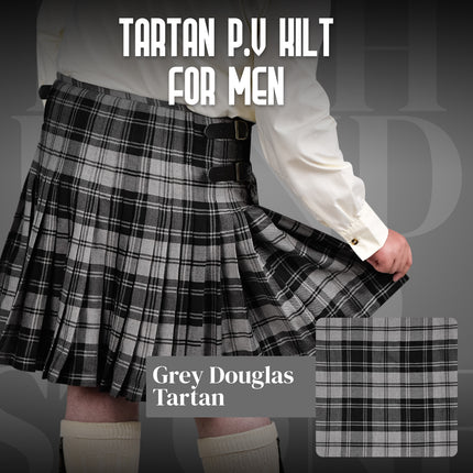 Kilt for Men I Grey Douglas Tartan Kilt Polyviscose 8 Yard Traditional Men Kilt