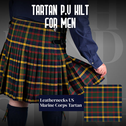Kilt for Men I US Marine Corps - Leathernecks  Tartan Kilt Polyviscose 8 Yard Traditional Men Kilt