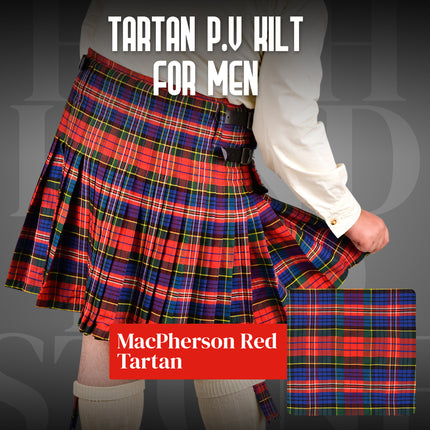 Kilt for Men I Macpherson Red Tartan Kilt Polyviscose 8 Yard Traditional Men Kilt