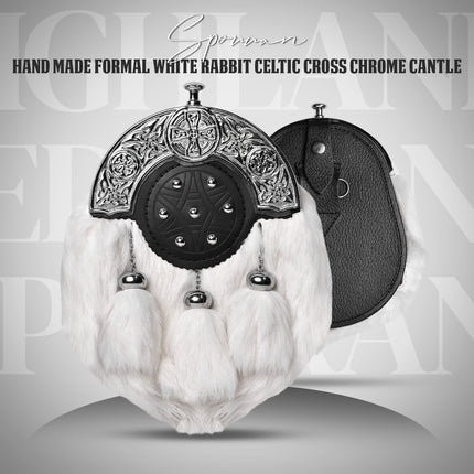 White Rabbit Fur Sporran with Chrome Cantle