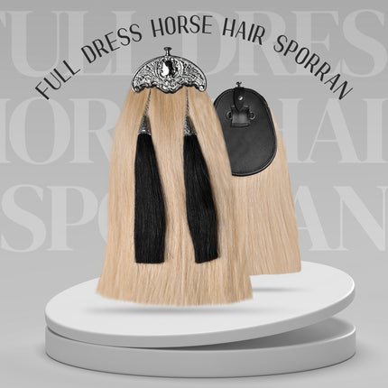 Full Dress Horse Hair Sporran with black horse hair tassels - Traditional Scottish formal accessory