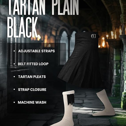 Acrylic Kilt | 16oz Plain Black Tartan Kilt | Big & Tall