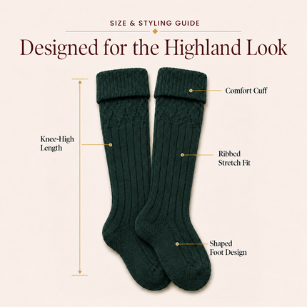 Comfortable Wool Blend Green Kilt Hose | High-Quality Kilt Socks