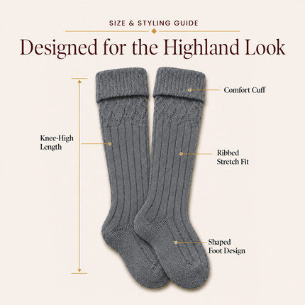 Comfortable Wool Blend Grey Kilt Hose | High-Quality Kilt Socks